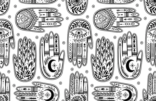 El deseni Palmistry, beyaz bir arka plan üzerinde bir daire içinde siyah ve beyaz çizim.