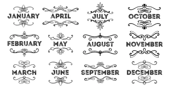 Set title year, text and swirl.Impression stamp, calendar, note, planner. Винтажный элегантный стиль . — стоковый вектор