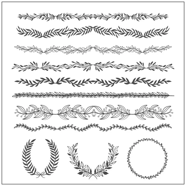 Eléments vintage vectoriels esquissés à la main : couronne, feuilles, cadre. Parfait pour les invitations, les cartes de vœux, les citations, les blogs — Image vectorielle