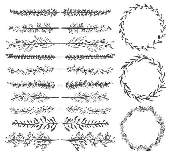 Elementos vintage vectoriales dibujados a mano: corona, hojas, marco. Perfecto para invitaciones, tarjetas de felicitación, citas, blogs — Archivo Imágenes Vectoriales