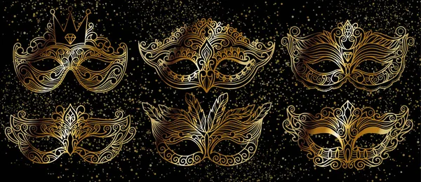 Set Tradition Avec Accessoire Masque Carnaval Sur Fond Noir Pour — Image vectorielle