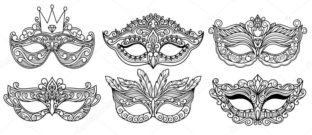 Set tradition with carnival mask accessory on background for concept design.Decoration festive elegant party design. 