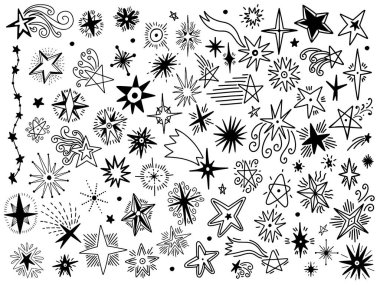 Vektör kümesi çizim eli yıldızla çizilmiş. Doodle tarzı. Elemanlar f