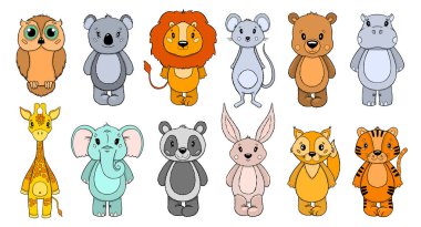 Set hayvan sevimli çocuk. Beyaz arka planda yalıtılmış.