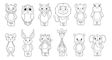 Set hayvan sevimli çocuk. Beyaz arka planda yalıtılmış.