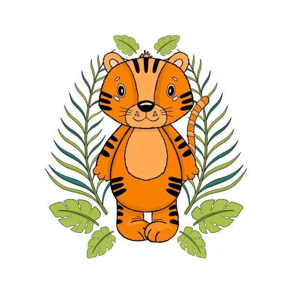 Tigertier niedliches Kind. isoliert auf weißem Hintergrund. — Stockvektor