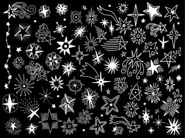 Vektör kümesi çizim eli yıldızla çizilmiş. Doodle tarzı. Elemanlar f