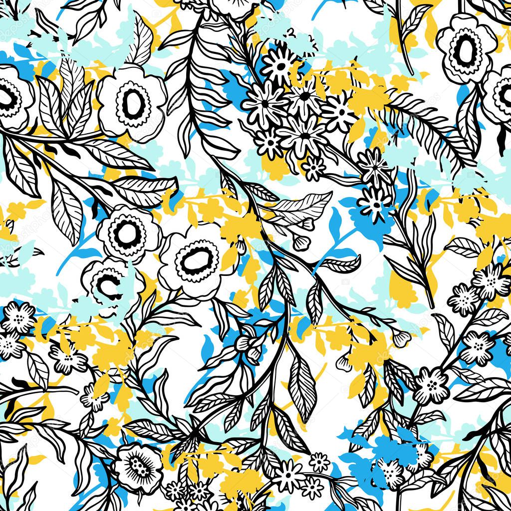 Abstract nature flower small seamless pattern set.Ethnic ornamen