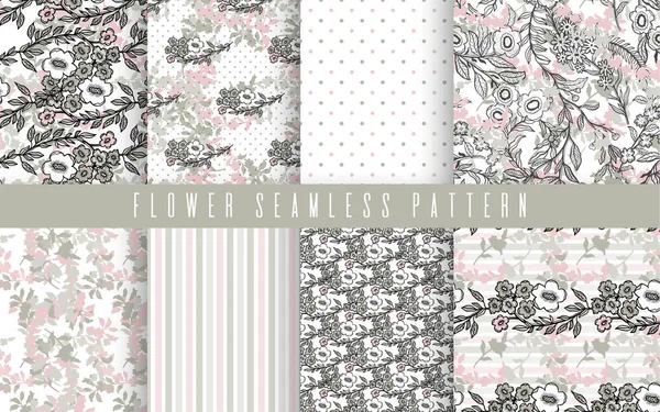 Abstract nature flower small seamless pattern set.Ethnic ornamen