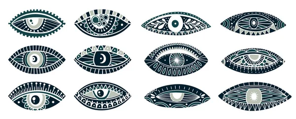 Set eyes mystic hand draw.Occult mystic emblem.Evil Seeing eye s — Stock Vector