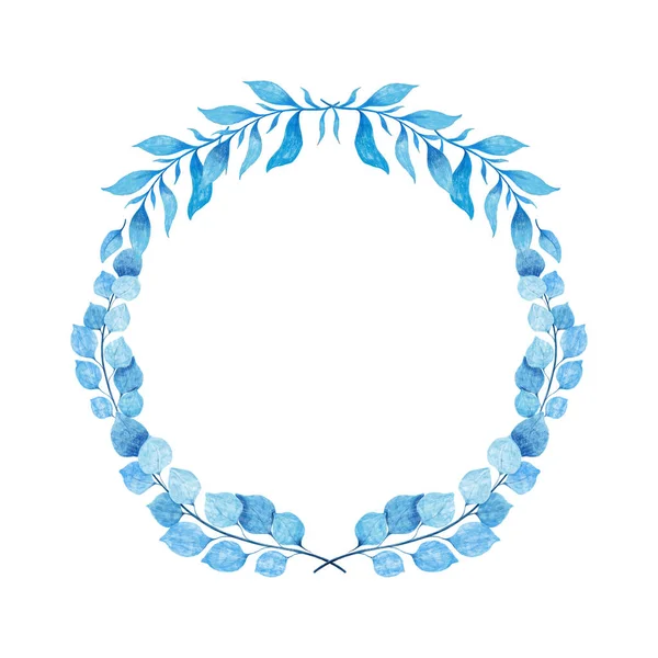 Wreath green and blue leaves and branch. Cute rustic wedding greenery. — Stock Vector