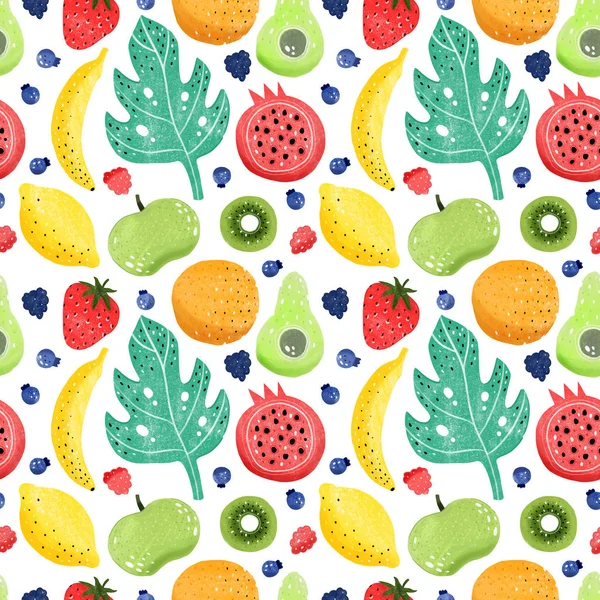 Set di frutta isolato in sfondo bianco.Stile disegnato a mano . — Vettoriale Stock