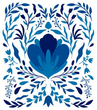 Beyaz arka planda parlak renkli etnik halk çiçeği. Simetri alanı.