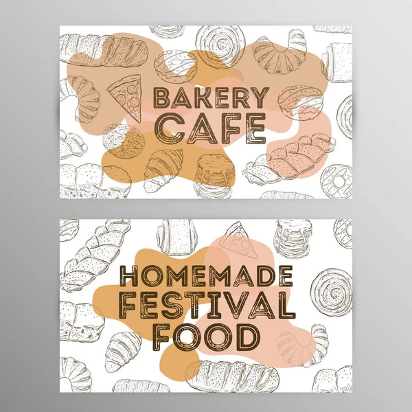 Projeto conjunto padaria cafe.Restaurant brochura, flyer.Hand grap desenhado —  Vetores de Stock