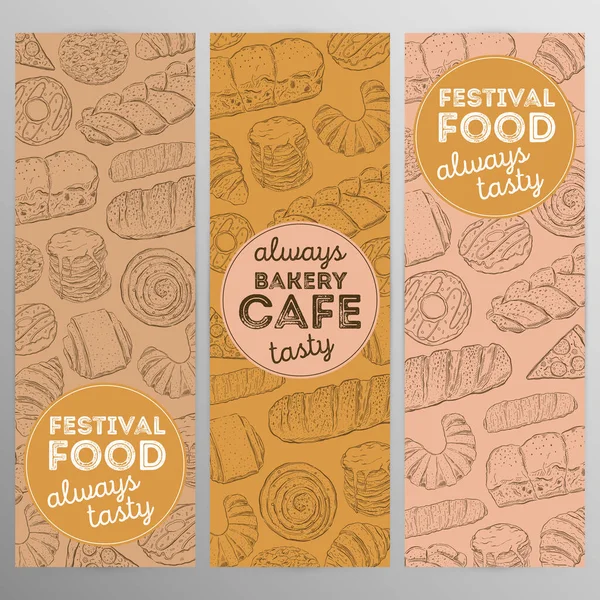 Projeto conjunto padaria cafe.Restaurant brochura, flyer.Hand grap desenhado —  Vetores de Stock