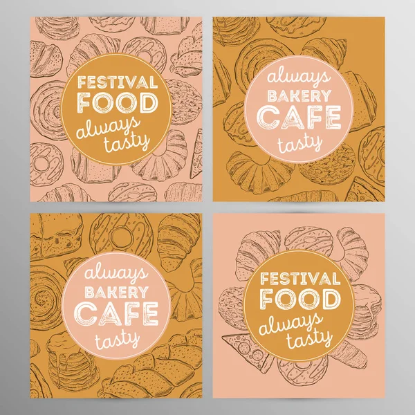 Design set bakkerij cafe.Restaurant brochure, flyer.Hand getekend grap — Stockvector