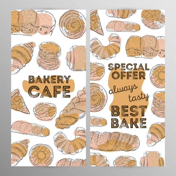 Design set bageri café.Restaurant broschyr, flyer.Hand dras grap — Stock vektor