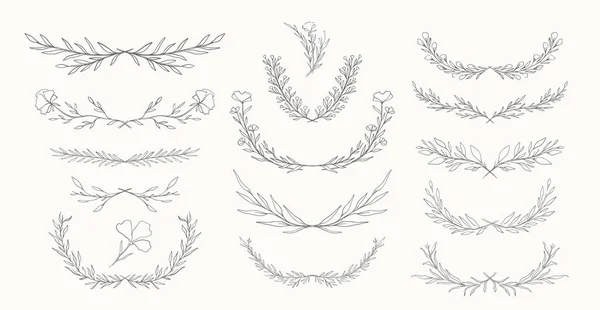 Divisores de naturaleza vegetal conjunto dibujado a mano. Colección elemento botánico.Elegante estilo vintage . — Vector de stock