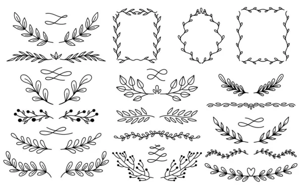 Divisores de naturaleza vegetal conjunto dibujado a mano. Colección elemento botánico.Elegante estilo vintage . — Vector de stock