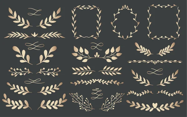 Plant de natuur goud verdelers hand getrokken set. Collectie botanische element.Elegante vintage stijl. — Stockvector