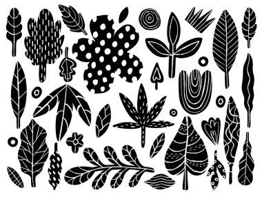 Doğa bitkileri soyut ve saf bir şekilde dizer. Botanik el çizimi..