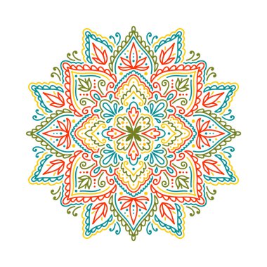 Beyaz arkaplanda izole edilmiş grafiksel yuvarlak mandala...