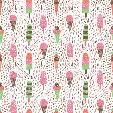 Dondurma, kusursuz yaz şablonu. Parlak renk. El çizimi biçimi.