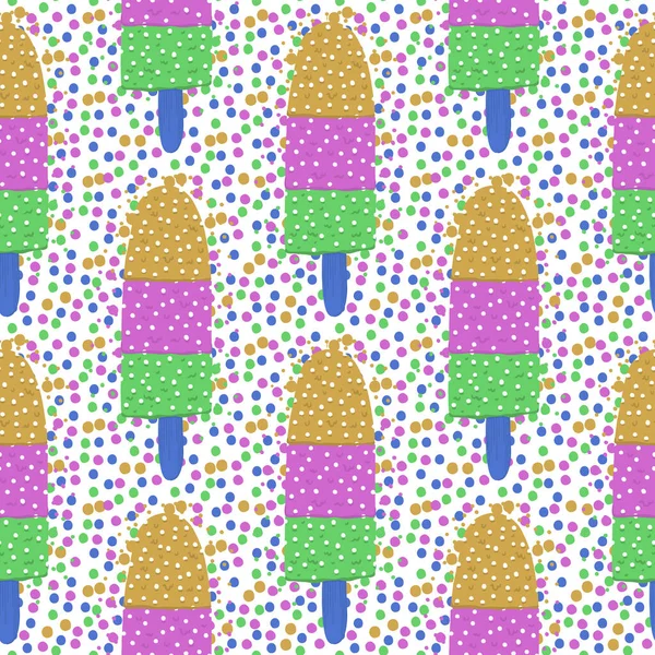 Crème glacée motif sans couture d'été. Couleur vive. Style dessiné à la main. — Image vectorielle
