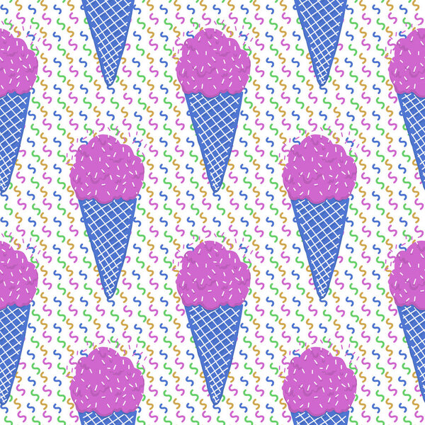 Ice-cream summer seamless pattern. Bright color. Hand drawn style.