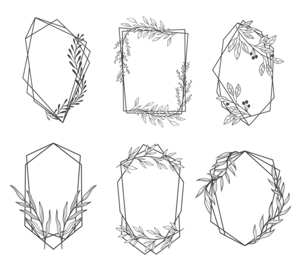 Frame Naturel Flora Guirnalda Rama Línea Elegante Vector Ilustración — Vector de stock