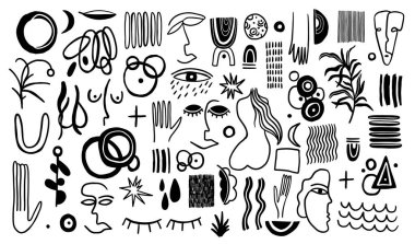 Soyut biçim çizim biçimi. Dekorasyon ögesi beyaz arkaplanda izole edildi. Vektör illüstrasyonu.