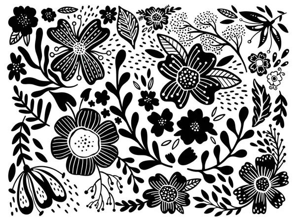 Flores Folclóricas Silvestres Etno Florales Set Ramo Estilo Rústico Rústico — Archivo Imágenes Vectoriales