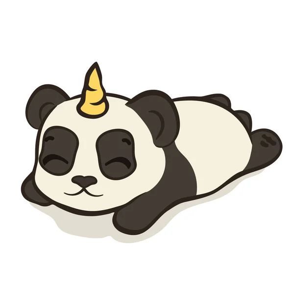 Lindo Personaje Oso Panda Con Cuerno Unicornio Aislado Panda Durmiente — Vector de stock