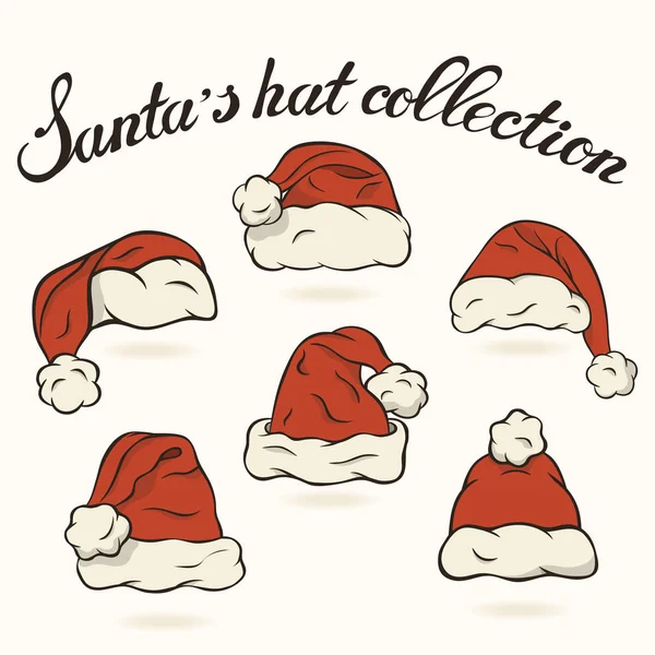 Colección Sombrero Santa Ilustración Vectorial Aislado Sombrero Rojo Santa Para — Vector de stock