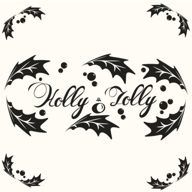 Holly Jolly çerçeve topu ile ifade. Elle çizilmiş ifade tatil için yazı. Noel Tema. Mutlu yeni yıl ve mutlu Noeller. Holly ile çerçeve ifade Ökseotunun meyveleri. Minimal tasarım.