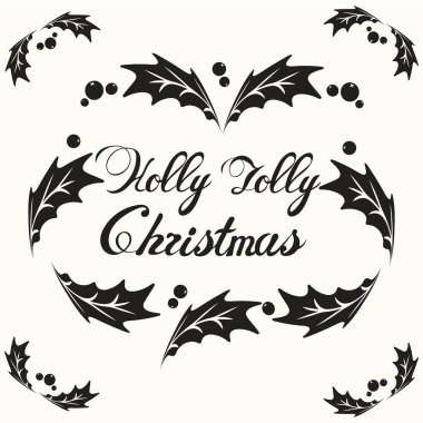 Çerçeve Holly mutlu Noeller ifade. Elle çizilmiş ifade tatil için yazı. Noel Tema. Mutlu yeni yıl ve mutlu Noeller. Holly ile çerçeve ifade Ökseotunun meyveleri. Minimal tasarım.