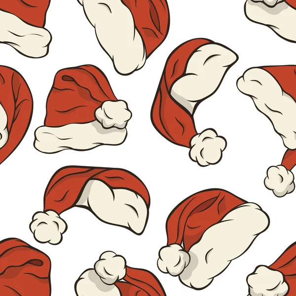 Patrón Sin Costuras Gorra Navidad Aislado Sobre Fondo Blanco Sombrero — Archivo Imágenes Vectoriales