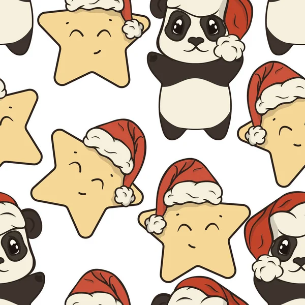 Padrão Sem Costura Natal Para Crianças Com Estrela Urso Panda — Vetor de Stock