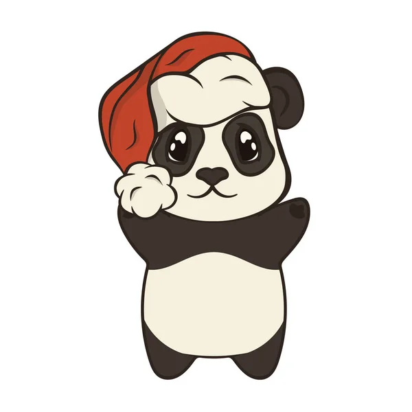 Lindo Personaje Oso Panda Dibujos Animados Navidad Sombrero Santa Con — Vector de stock