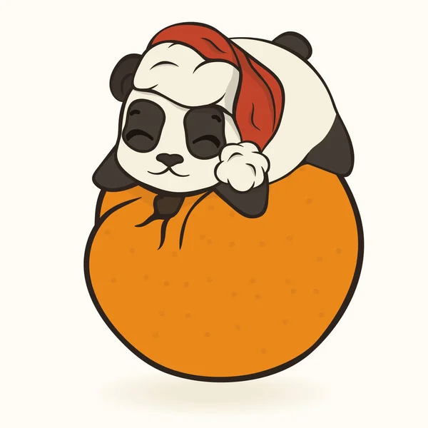 Lindo Personaje Oso Panda Dibujos Animados Navidad Sombrero Santa Con — Vector de stock