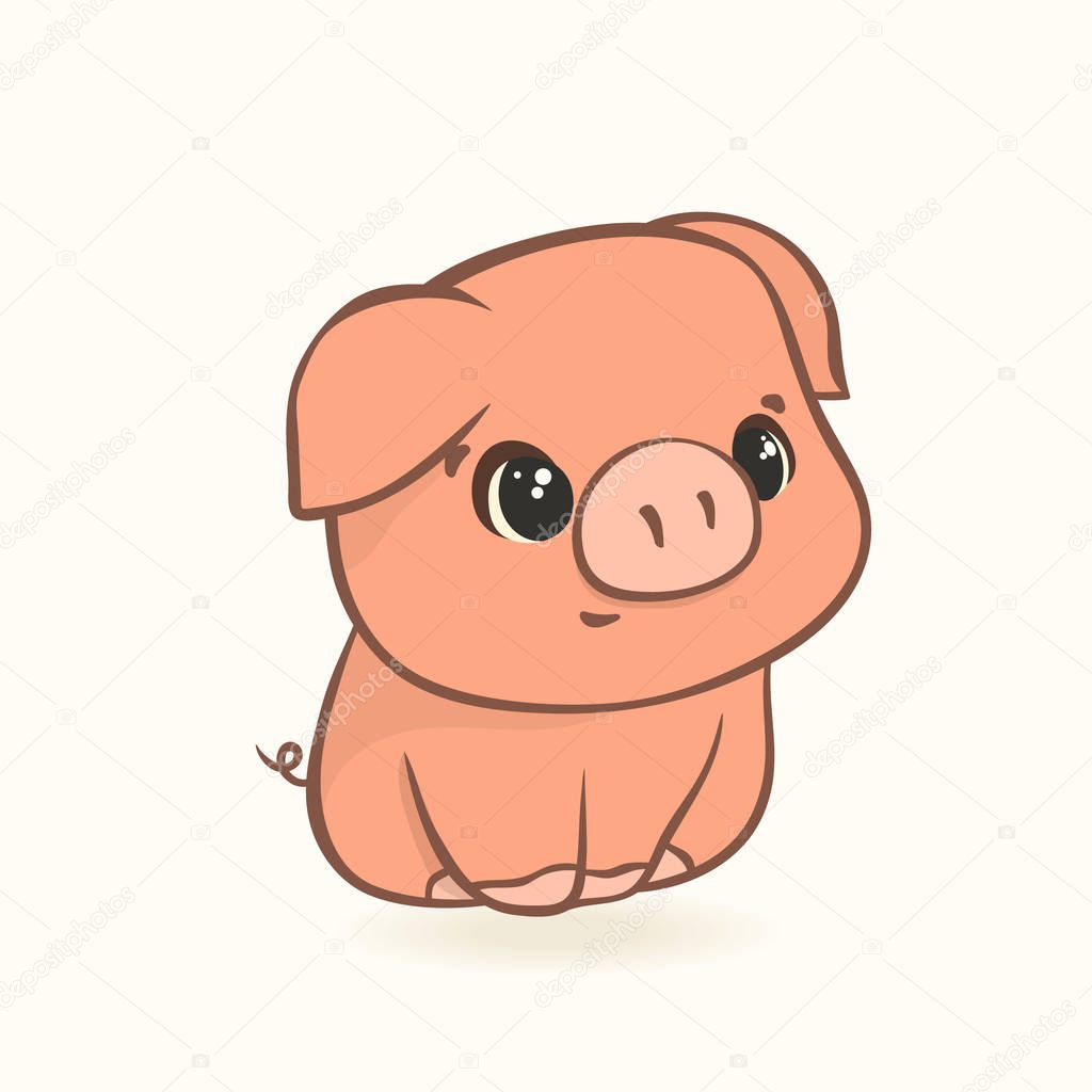 Cute Funny Pig Cartoon Style Isolated White Background Piggy Cartoon
