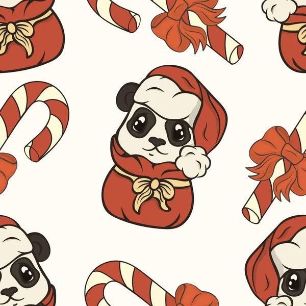 Padrão Sem Costura Com Urso Panda Vermelho Personagem Desenhos Animados — Vetor de Stock