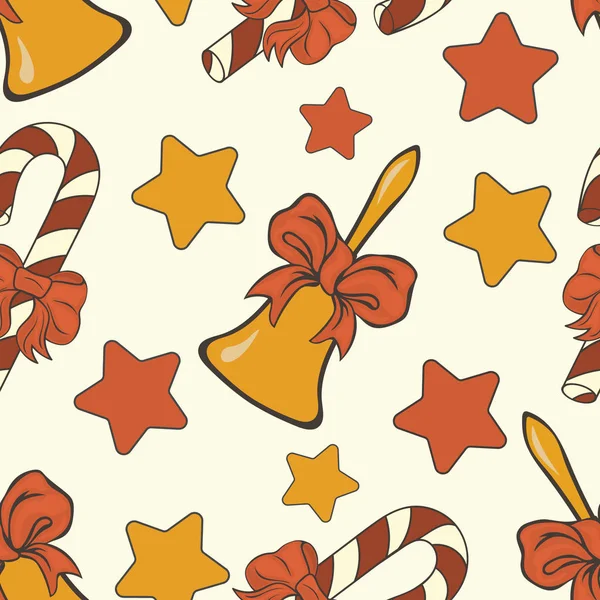 Cloches Jingle Canne Bonbons Vecteur Motif Sans Couture Isolé Sur — Image vectorielle