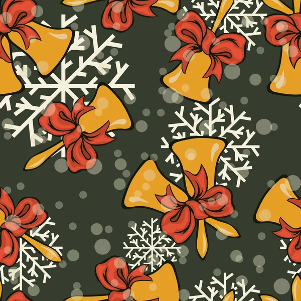 赤いリボンと弓シームレスなベクトル パターン ジングルベルします メリー クリスマス気分幸せな新年デザイン ゴールデン クリスマス 印刷のラッパー テクスチャ グリーティング — ストックベクタ