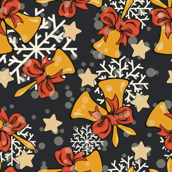 Cloches Jingle Avec Ruban Rouge Motif Vectoriel Sans Couture Joyeux — Image vectorielle