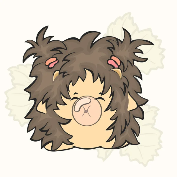 Cute Happy Hedgehog Bubble Gum Vector Image Isolated Hedgehog Blowing — Stock Vector