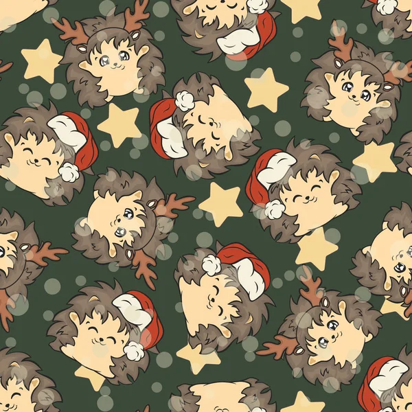 Hedgehog Vetor Padrão Sem Costura Para Natal Padrão Repetido Vetor — Vetor de Stock