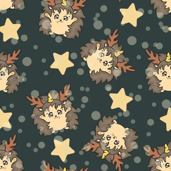 Tek boynuzlu at boynuz ve boynuz Noel için seamless modeli ile kirpi. Sevimli kirpi yinelenen desen vektör. Kirpi ve yıldız, sihirli tema. Mutlu Noeller ve mutlu yeni yıl tasarım.