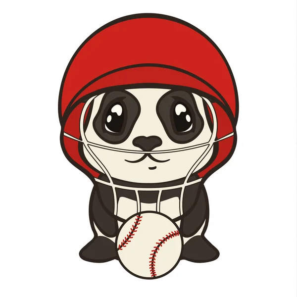 Söt Panda Bear Tecken Baseball Hjälm Med Bollen Panda Sport — Stock vektor