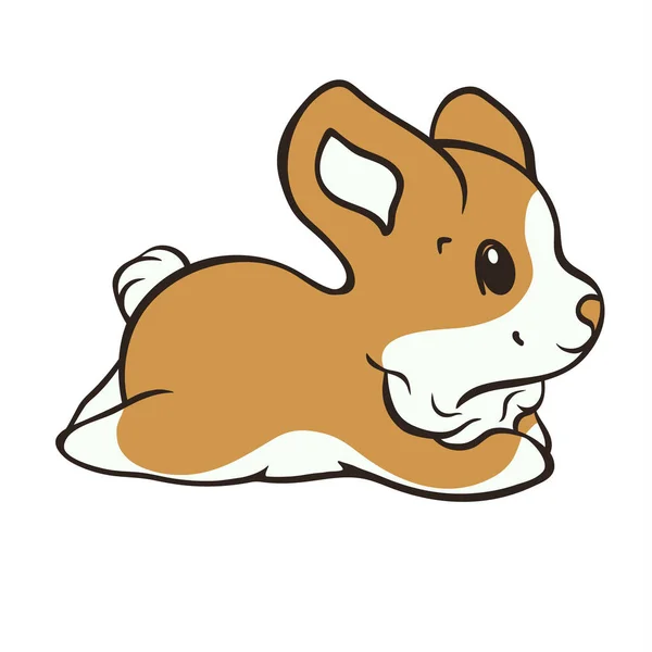 Welsh Corgi Hondenras Vectorillustratie Schattige Puppy Ligt Zijaanzicht Cartoon Icoon — Stockvector